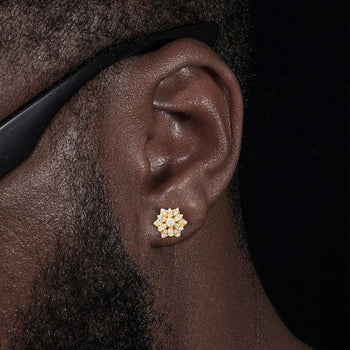 MOISSANITE DIAMOND ICED OUT SUNFLOWER EARRINGS IN STERLING SILVER