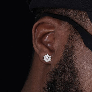 MOISSANITE DIAMOND ICED OUT SUNFLOWER EARRINGS IN STERLING SILVER