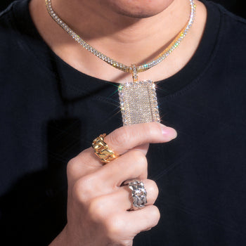 MOISSANITE DIAMOND TAG CHARM PENDANT NECKLACE IN STERLING SILVER - IVORY & EBONY