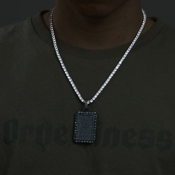 MOISSANITE DIAMOND TAG CHARM PENDANT NECKLACE IN STERLING SILVER - IVORY & EBONY