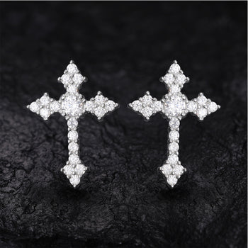 MOISSANITE DIAMOND TAPERED CROSS STUD EARRINGS IN STERLING SILVER - IVORY & EBONY