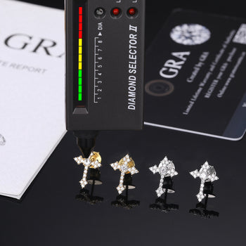 MOISSANITE DIAMOND TAPERED CROSS STUD EARRINGS IN STERLING SILVER - IVORY & EBONY