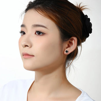 MOISSANITE DIAMOND ICY BLACK STAR EARRINGS IN STERLING SILVER