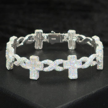 MOISSANITE DIAMOND INFINITY CROSS CUBAN LINK BRACELET IN STERLING SILVER