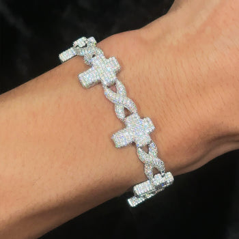 MOISSANITE DIAMOND INFINITY CROSS CUBAN LINK BRACELET IN STERLING SILVER