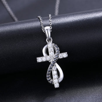 MOISSANITE DIAMOND INFINITY CROSS PENDANT NECKLACE IN STERLING SILVER - IVORY & EBONY