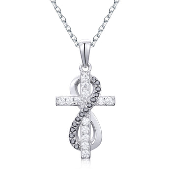 MOISSANITE DIAMOND INFINITY CROSS PENDANT NECKLACE IN STERLING SILVER - IVORY & EBONY
