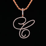 MOISSANITE DIAMOND CURSIVE INITIAL LETTER CHARM PENDANT NECKLACE IN STERLING SILVER