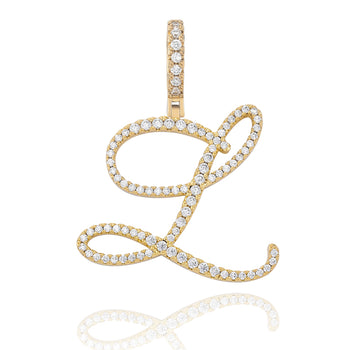 MOISSANITE DIAMOND CURSIVE INITIAL LETTER CHARM PENDANT NECKLACE IN STERLING SILVER