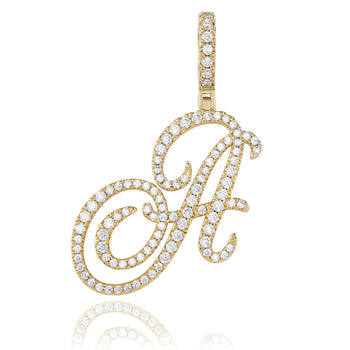MOISSANITE DIAMOND CURSIVE INITIAL LETTER CHARM PENDANT NECKLACE IN STERLING SILVER