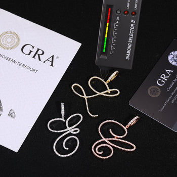 MOISSANITE DIAMOND CURSIVE INITIAL LETTER CHARM PENDANT NECKLACE IN STERLING SILVER