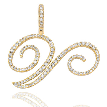 MOISSANITE DIAMOND CURSIVE INITIAL LETTER CHARM PENDANT NECKLACE IN STERLING SILVER