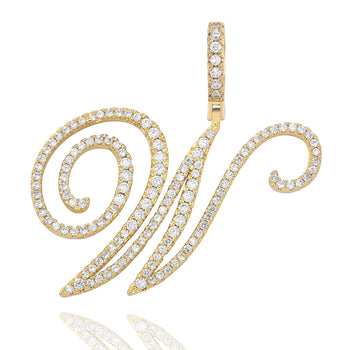 MOISSANITE DIAMOND CURSIVE INITIAL LETTER CHARM PENDANT NECKLACE IN STERLING SILVER