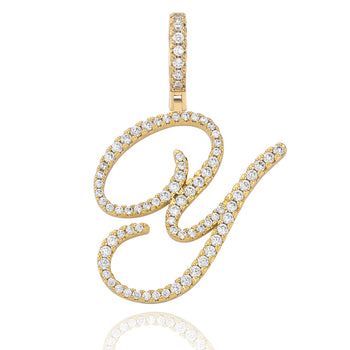 MOISSANITE DIAMOND CURSIVE INITIAL LETTER CHARM PENDANT NECKLACE IN STERLING SILVER