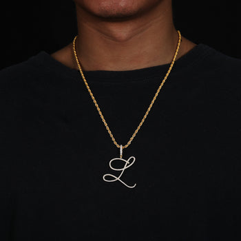 MOISSANITE DIAMOND CURSIVE INITIAL LETTER CHARM PENDANT NECKLACE IN STERLING SILVER