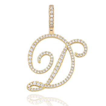 MOISSANITE DIAMOND CURSIVE INITIAL LETTER CHARM PENDANT NECKLACE IN STERLING SILVER