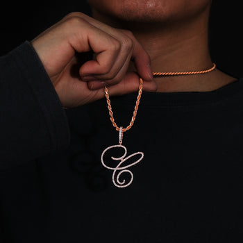 MOISSANITE DIAMOND CURSIVE INITIAL LETTER CHARM PENDANT NECKLACE IN STERLING SILVER