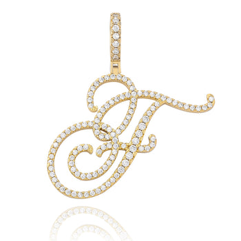 MOISSANITE DIAMOND CURSIVE INITIAL LETTER CHARM PENDANT NECKLACE IN STERLING SILVER