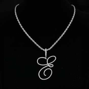 MOISSANITE DIAMOND CURSIVE INITIAL LETTER CHARM PENDANT NECKLACE IN STERLING SILVER
