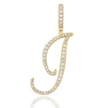 MOISSANITE DIAMOND CURSIVE INITIAL LETTER CHARM PENDANT NECKLACE IN STERLING SILVER