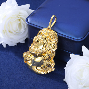 Pendentif en argent sterling serti de diamants et de moissanite représentant le visage de Jésus-Christ