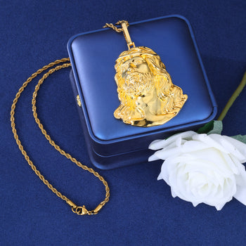 Pendentif en argent sterling serti de diamants et de moissanite représentant le visage de Jésus-Christ