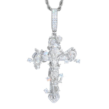MOISSANITE DIAMOND JESUS CRUCIFIX CROSS PENDANT IN STERLING SILVER