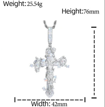 MOISSANITE DIAMOND JESUS CRUCIFIX CROSS PENDANT IN STERLING SILVER