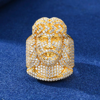 MOISSANITE DIAMOND JESUS RING IN STERLING SILVER