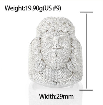 MOISSANITE DIAMOND JESUS RING IN STERLING SILVER