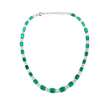 MOISSANITE DIAMOND AND LAB GROWN EMERALD CHAIN NECKLACE RING EARRINGS SET IN STERLING SILVER