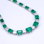 MOISSANITE DIAMOND AND LAB GROWN EMERALD CHAIN NECKLACE RING EARRINGS SET IN STERLING SILVER