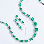 MOISSANITE DIAMOND AND LAB GROWN EMERALD CHAIN NECKLACE RING EARRINGS SET IN STERLING SILVER