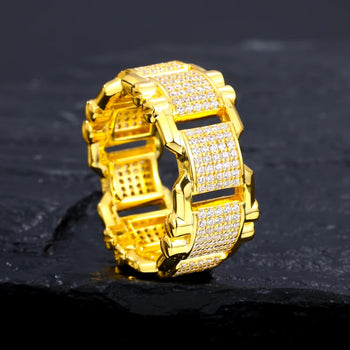 MOISSANITE DIAMOND LINK BAND RING IN STERLING SILVER