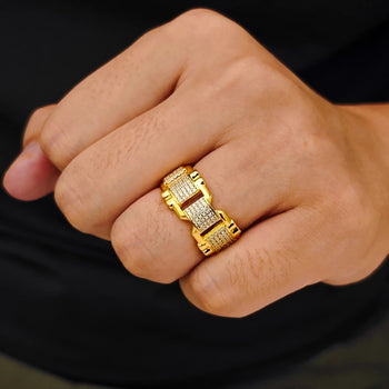 MOISSANITE DIAMOND LINK BAND RING IN STERLING SILVER