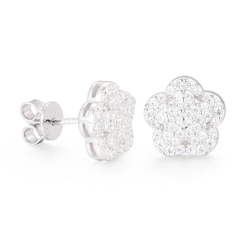 Boucles d'oreilles puces en forme de fleur de lotus serties de diamants et de moissanite, en argent sterling