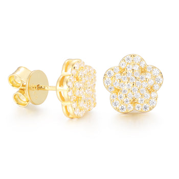 Boucles d'oreilles puces en forme de fleur de lotus serties de diamants et de moissanite, en argent sterling