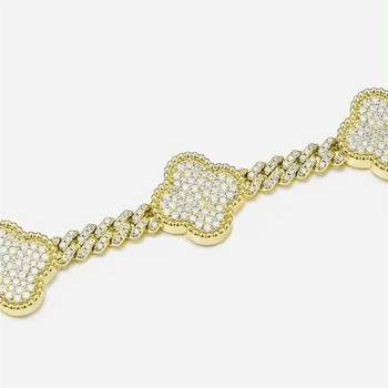MOISSANITE DIAMOND LUCKY FOUR LEAF CLOVER CUBAN LINK NECKLACE OR BRACELET IN STERLING SILVER - IVORY & EBONY