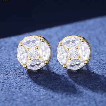 Boucles d'oreilles clous géométriques en diamant moissanite taille marquise et argent sterling