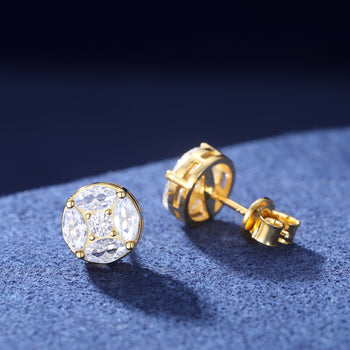 Boucles d'oreilles clous géométriques en diamant moissanite taille marquise et argent sterling