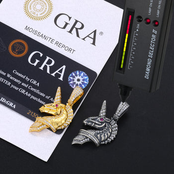 MOISSANITE DIAMOND MIDNIGHT UNICORN PENDANT IN STERLING SILVER