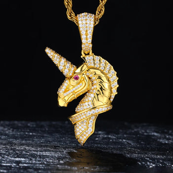 MOISSANITE DIAMOND MIDNIGHT UNICORN PENDANT IN STERLING SILVER