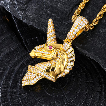 MOISSANITE DIAMOND MIDNIGHT UNICORN PENDANT IN STERLING SILVER