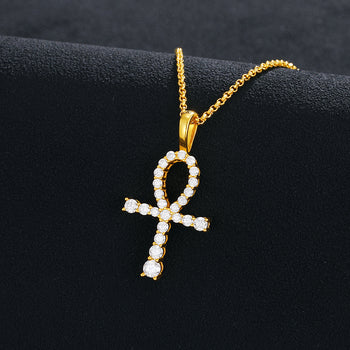 MOISSANITE DIAMOND MINIATURE CROSS PENDANT NECKLACE IN STERLING SILVER