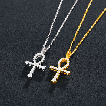 MOISSANITE DIAMOND MINIATURE CROSS PENDANT NECKLACE IN STERLING SILVER