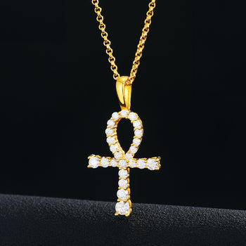 MOISSANITE DIAMOND MINIATURE CROSS PENDANT NECKLACE IN STERLING SILVER