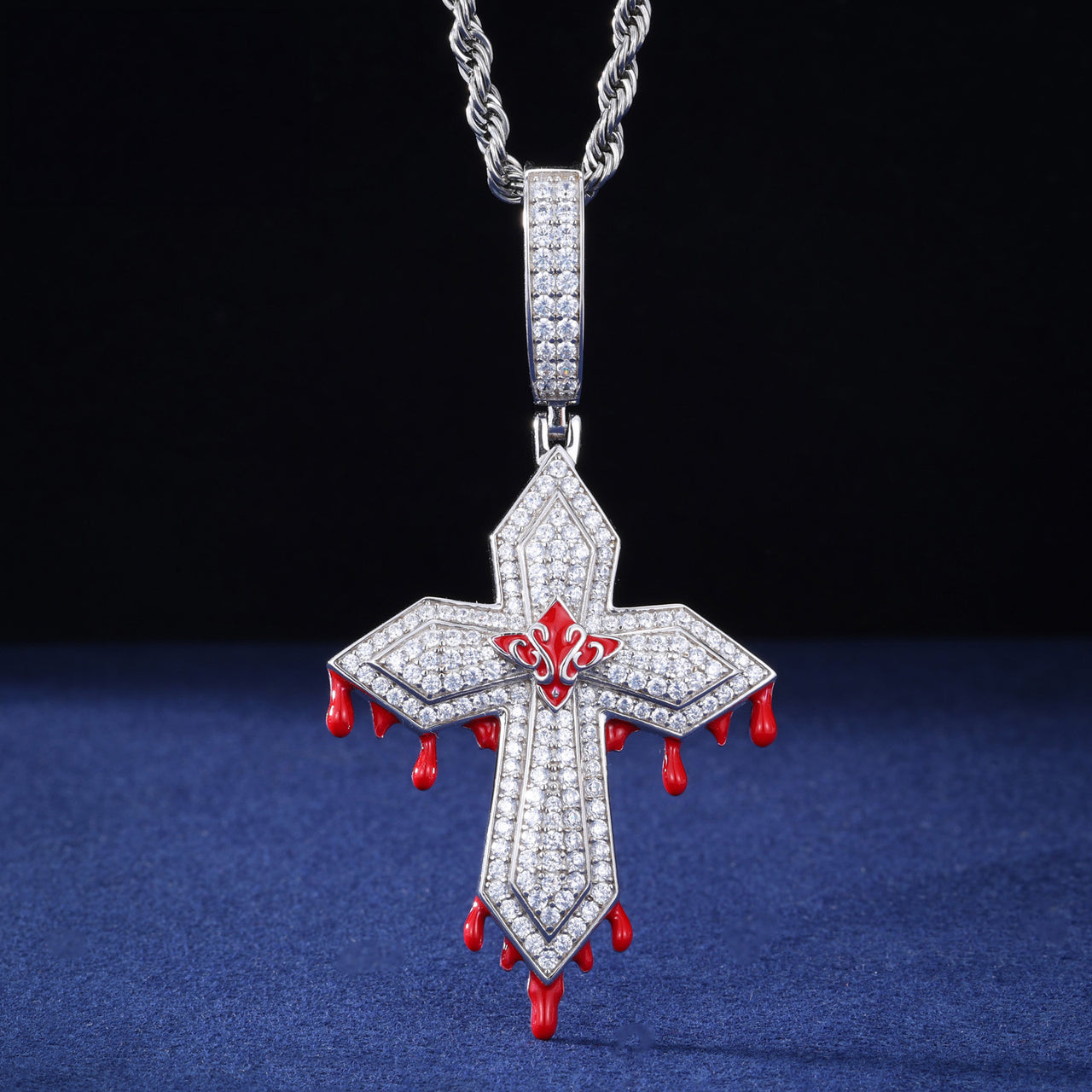 MOISSANITE DIAMOND MOLTEN BLOOD CROSS PENDANT