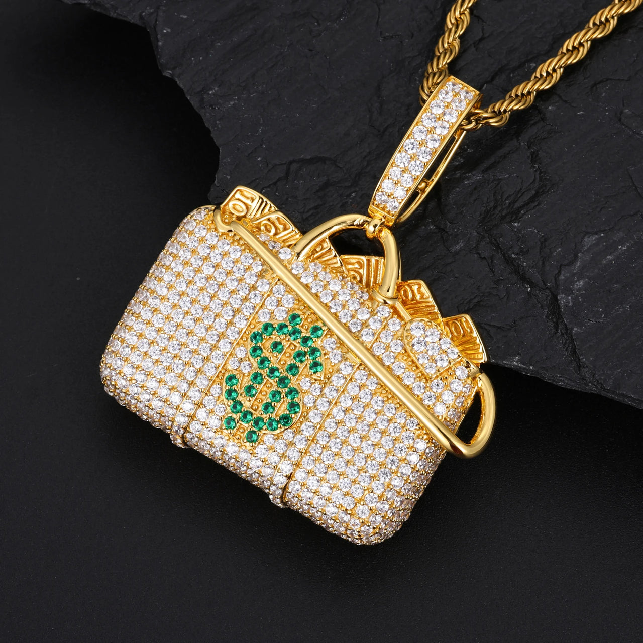 MOISSANITE DIAMOND MONEY BAG PENDANT IN STERLING SILVER