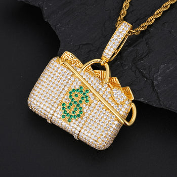 MOISSANITE DIAMOND MONEY BAG PENDANT IN STERLING SILVER