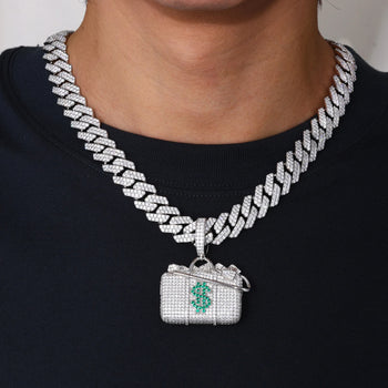 MOISSANITE DIAMOND MONEY BAG PENDANT IN STERLING SILVER